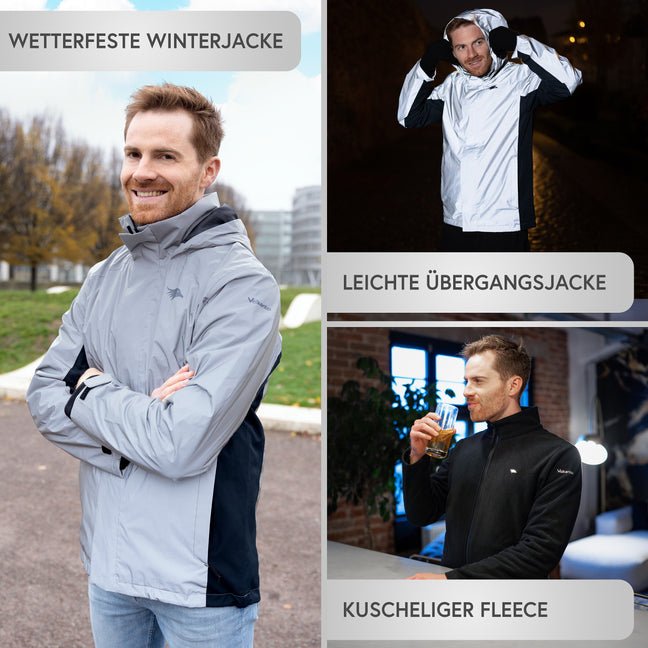 3in1 Winterfahrradjacke von Valkental, herausnehmbares Fleece, Frostpendeln, Fahrradfahren, Fahrradpendeln, Businesskleidung, Winterkleidung, Businessrucksack Gepäckträger